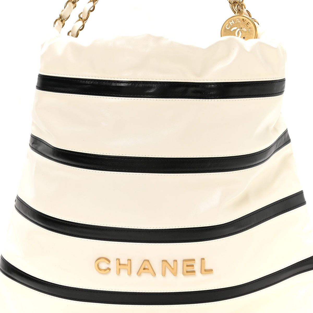 Chanel Shiny Calfskin Striped Small Chanel 22 Black White 9 of 12