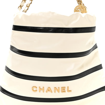 Chanel Shiny Calfskin Striped Small Chanel 22 Black White 9 of 12