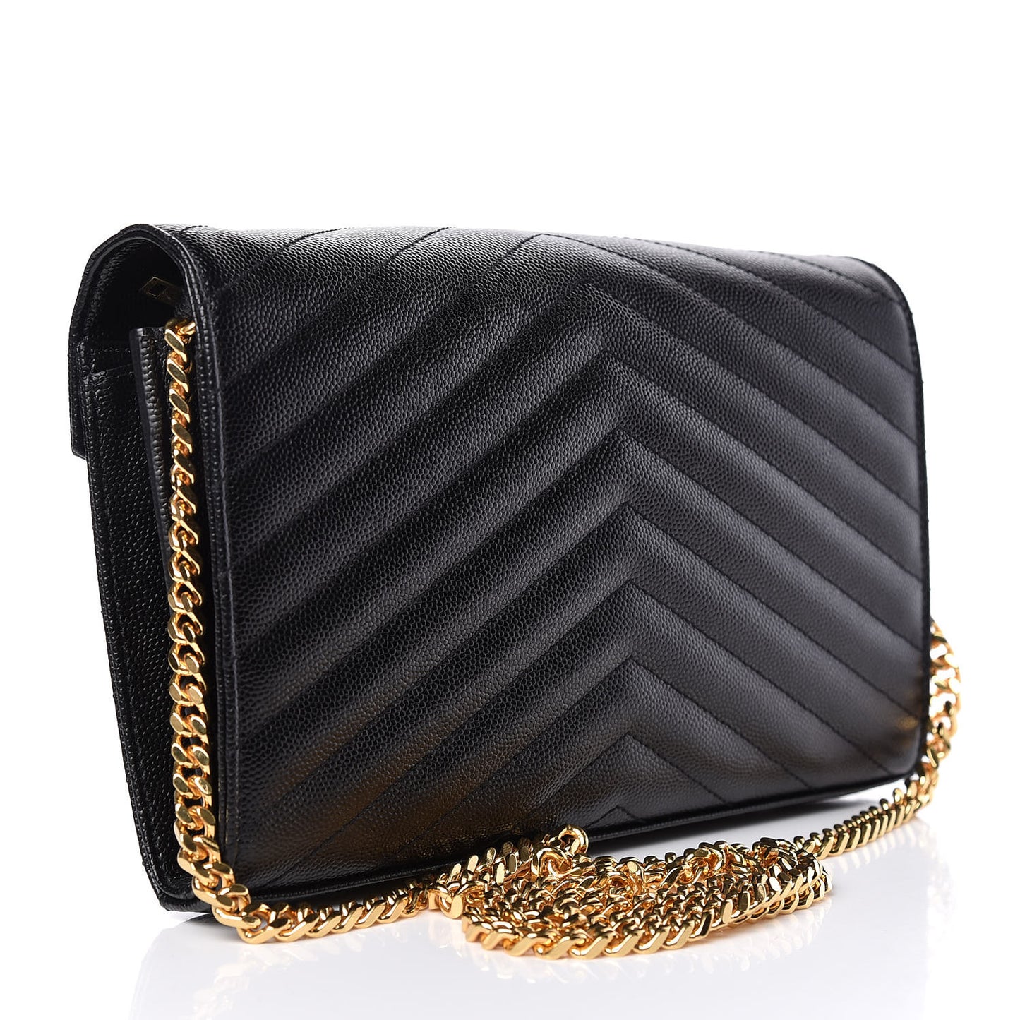 Grain De Poudre Matelasse Chevron Monogram Chain Wallet Black