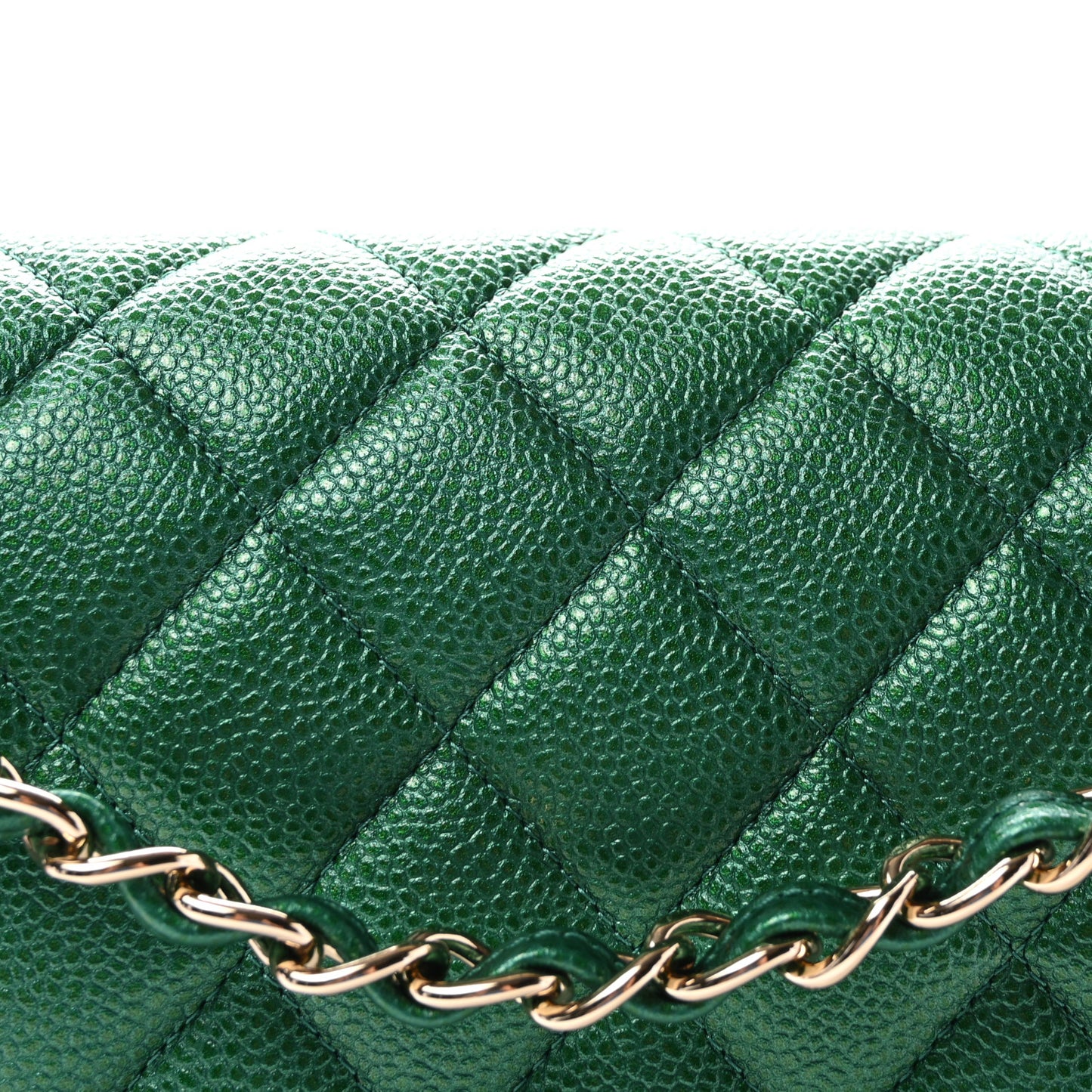 Metallic Caviar Quilted Jumbo Double Flap Green