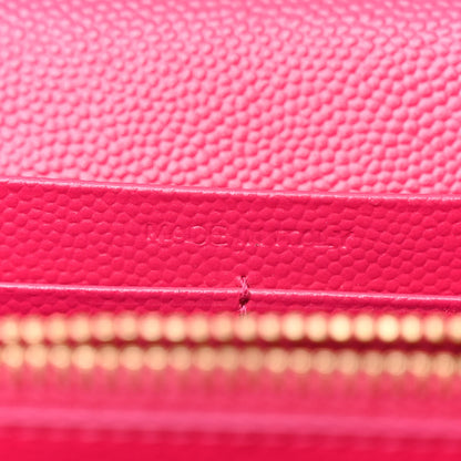 Saint Laurent Grain De Poudre Matelasse Chevron Monogram Chain Wallet Lipstick Fuchsia 7 of 11