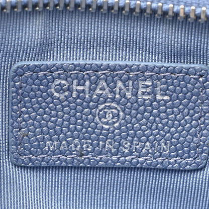 Chanel Metallic Caviar Chevron Quilted Small Vintage Mademoiselle Cosmetic Case Blue 6 of 8