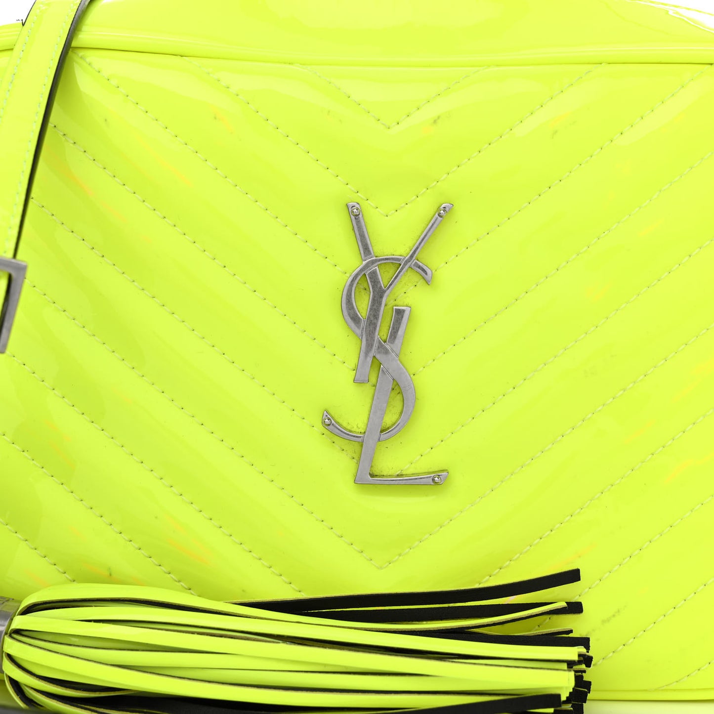 Patent Calfskin Matelasse Monogram Lou Camera Bag Neon Yellow