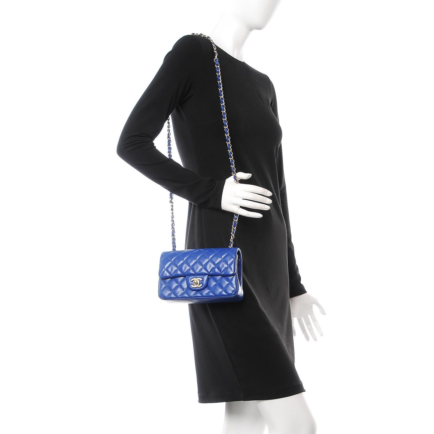 Lambskin Quilted Mini Rectangular Flap Dark Blue