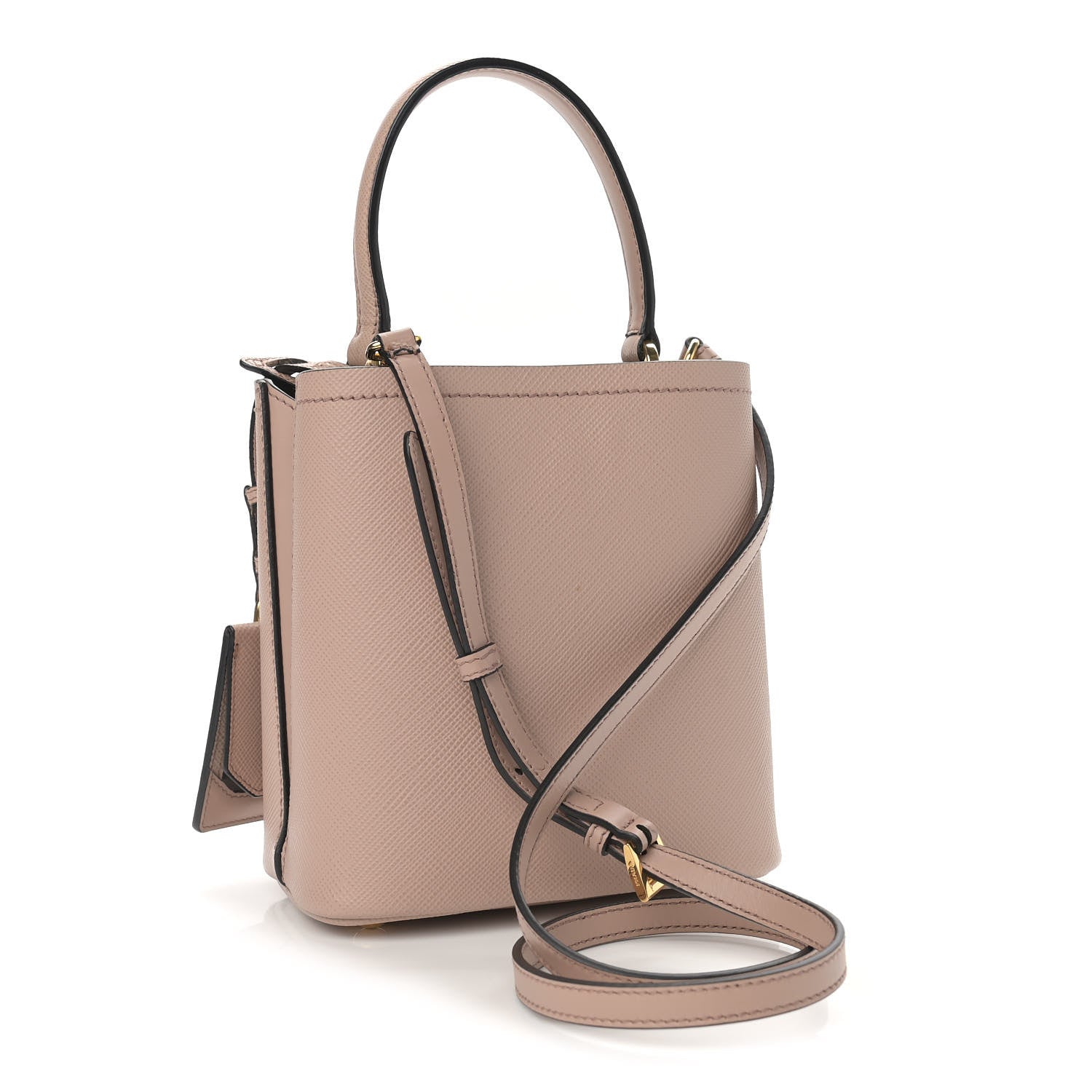 Prada Saffiano Cuir Calfskin Small Panier Bucket Bag Cipria Black 3 of 9