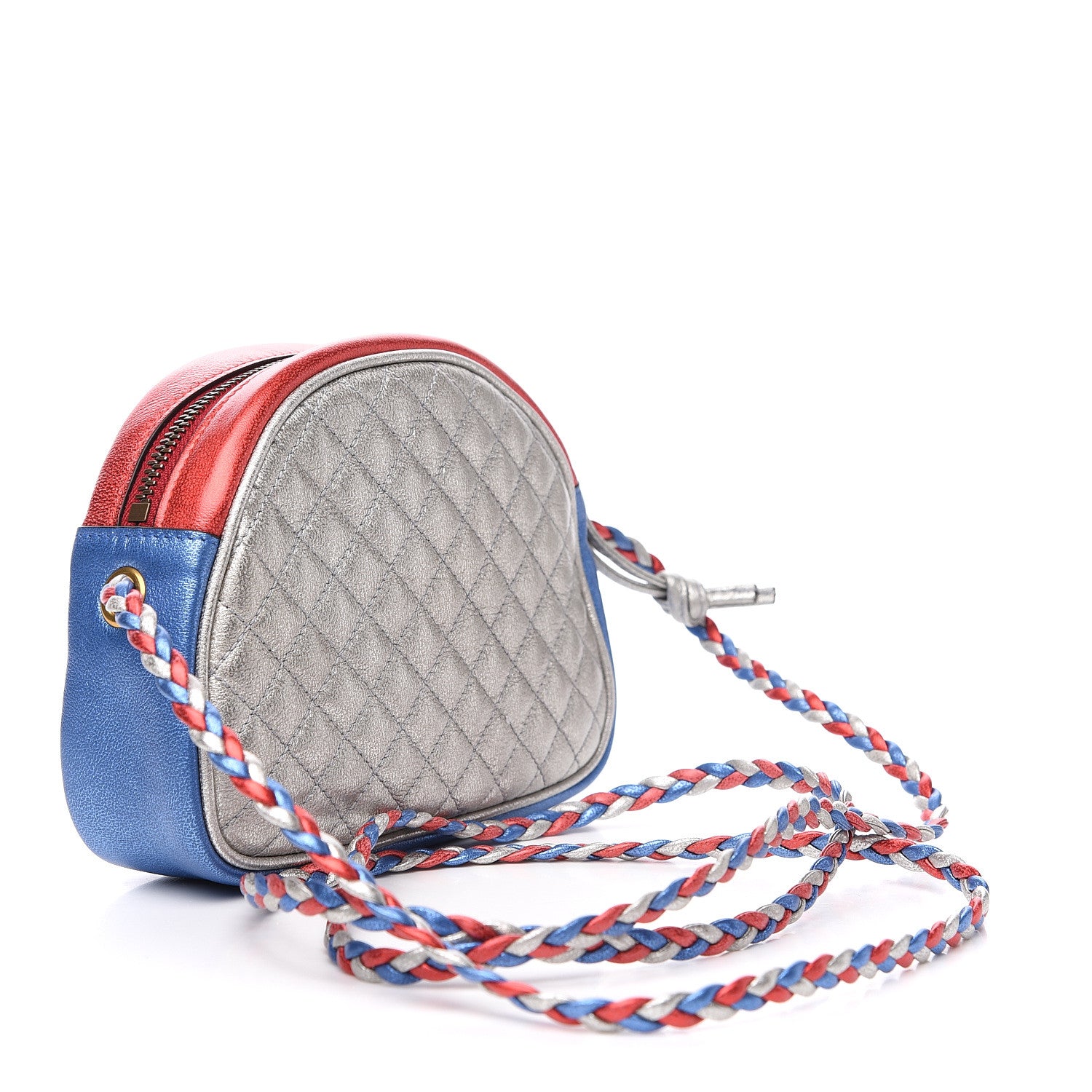 Gucci Laminated Nappa Trapuntata Mini Zumi Dome Shoulder Bag Rosso Marine Argento 2 of 11
