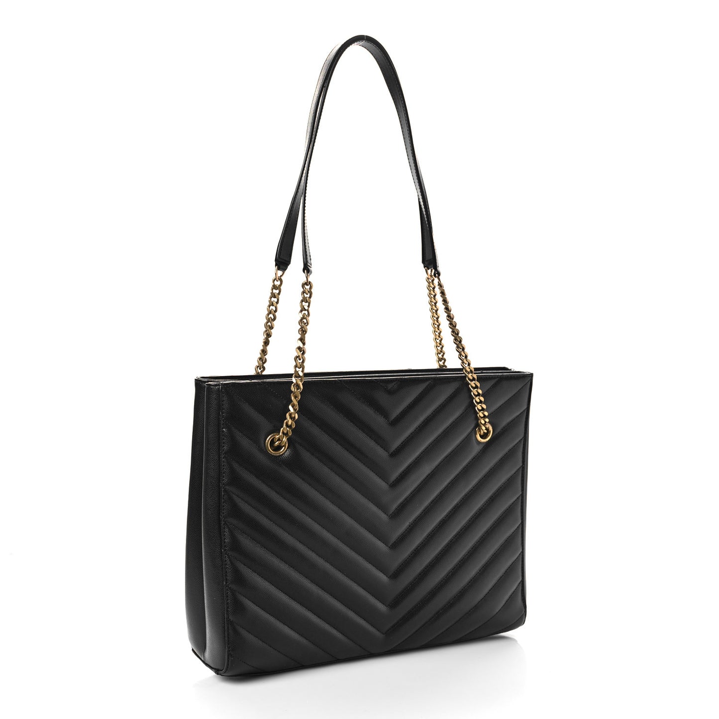 Grain De Poudre Matelasse Chevron Medium Tribeca Shopping Bag Black