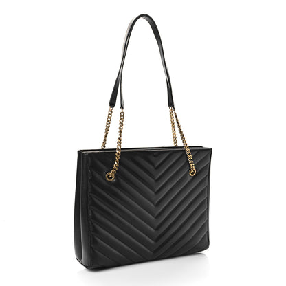 Saint Laurent Grain De Poudre Matelasse Chevron Medium Tribeca Shopping Bag Black 3 of 10