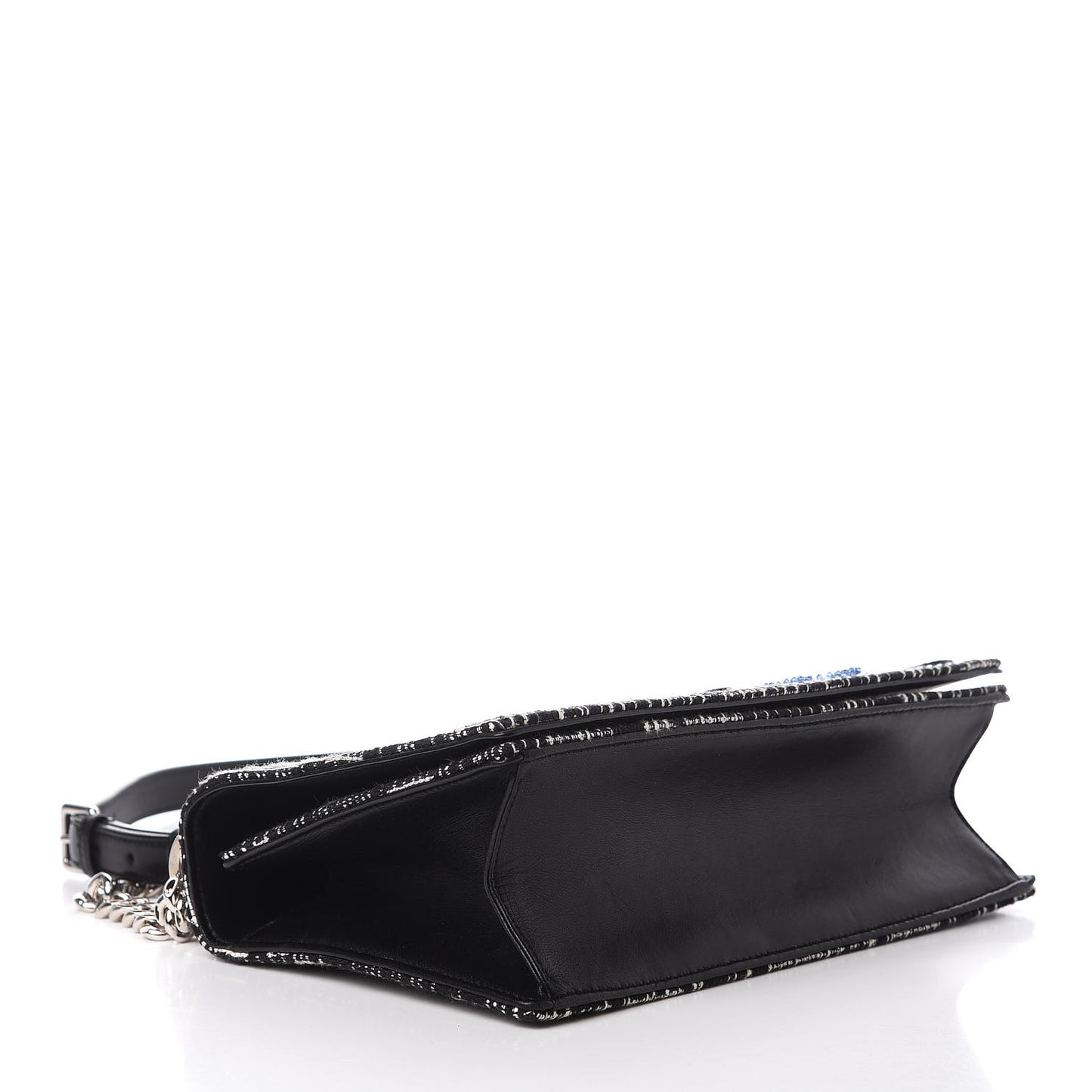Tweed Embellished Diorama Flap Bag Black White