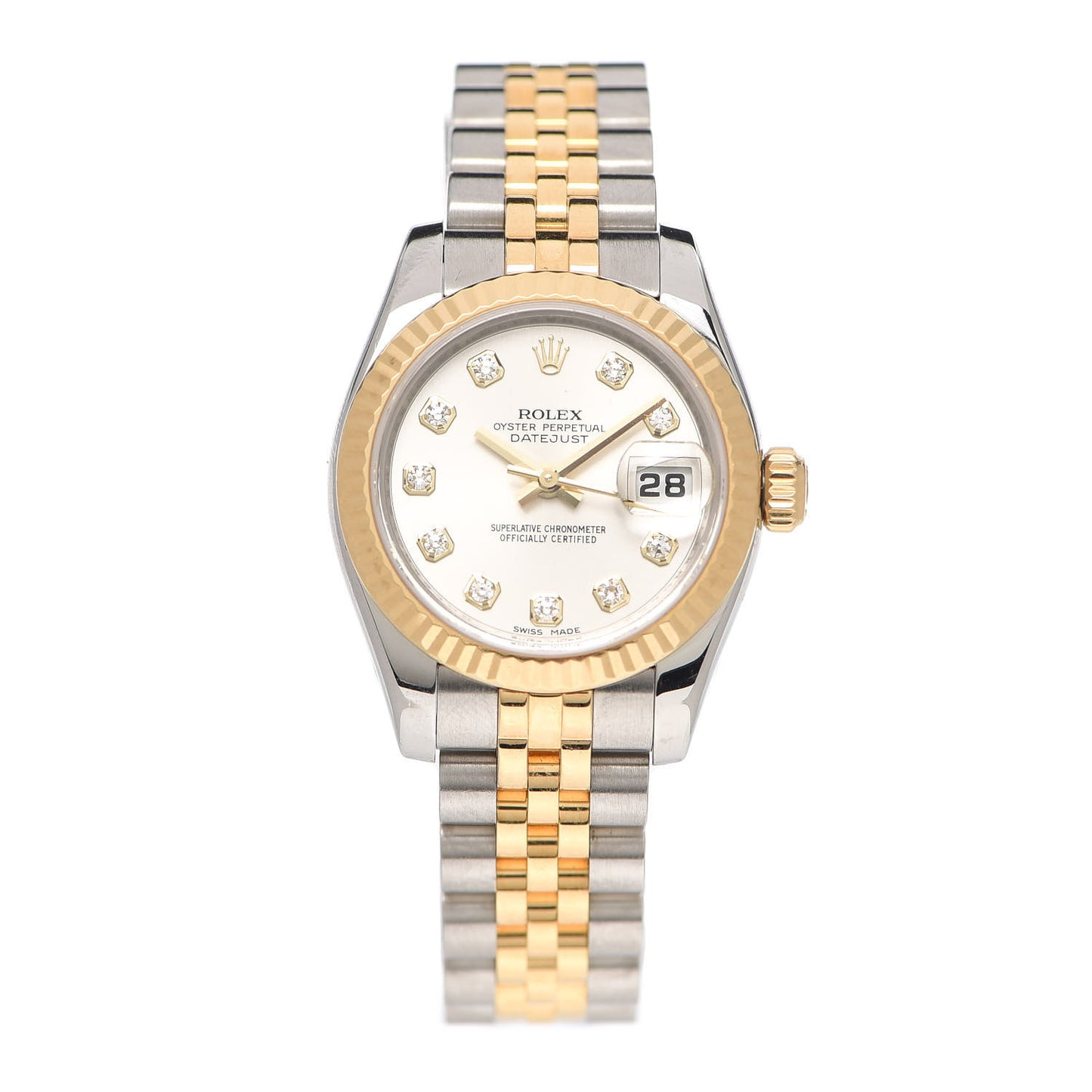 Stainless Steel 18K Yellow Gold Diamond 26mm Oyster Perpetual Datejust Watch Silver 179173