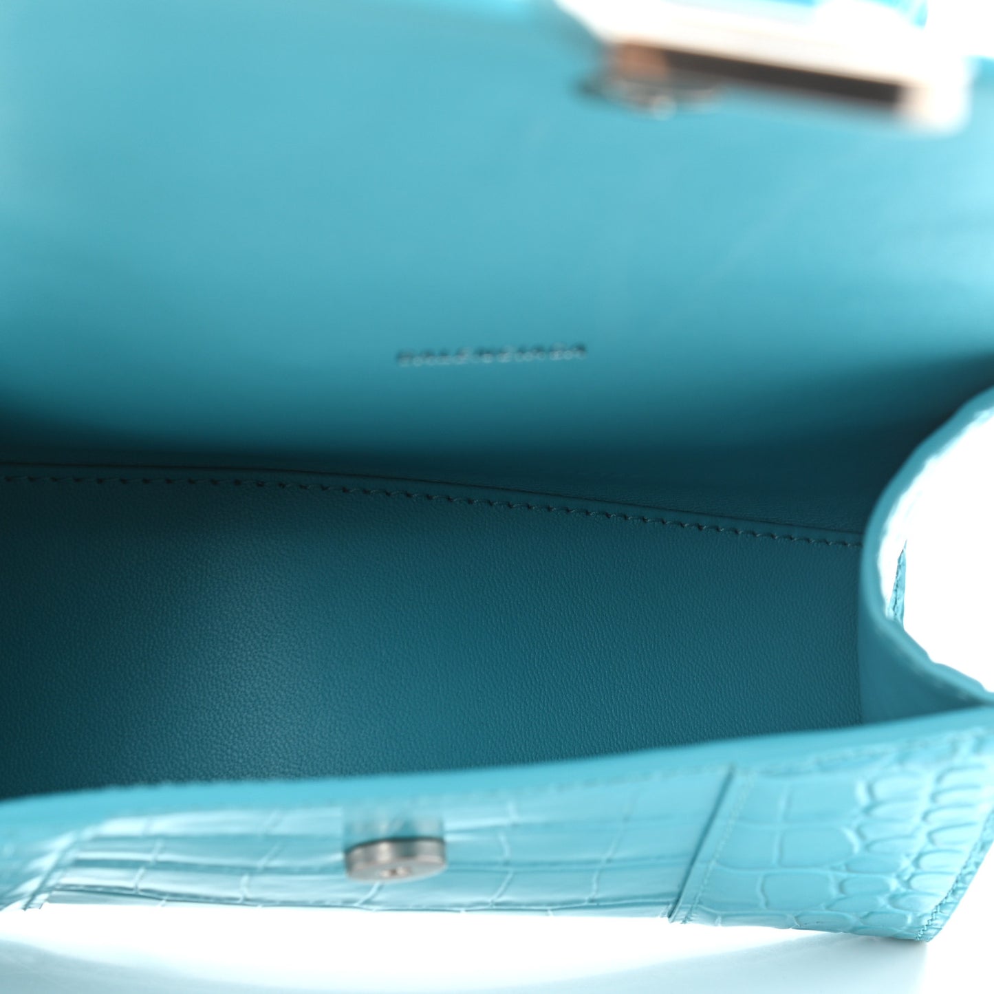 Shiny Calfskin Crocodile Embossed Hourglass Top Handle Bag XS Turquoise