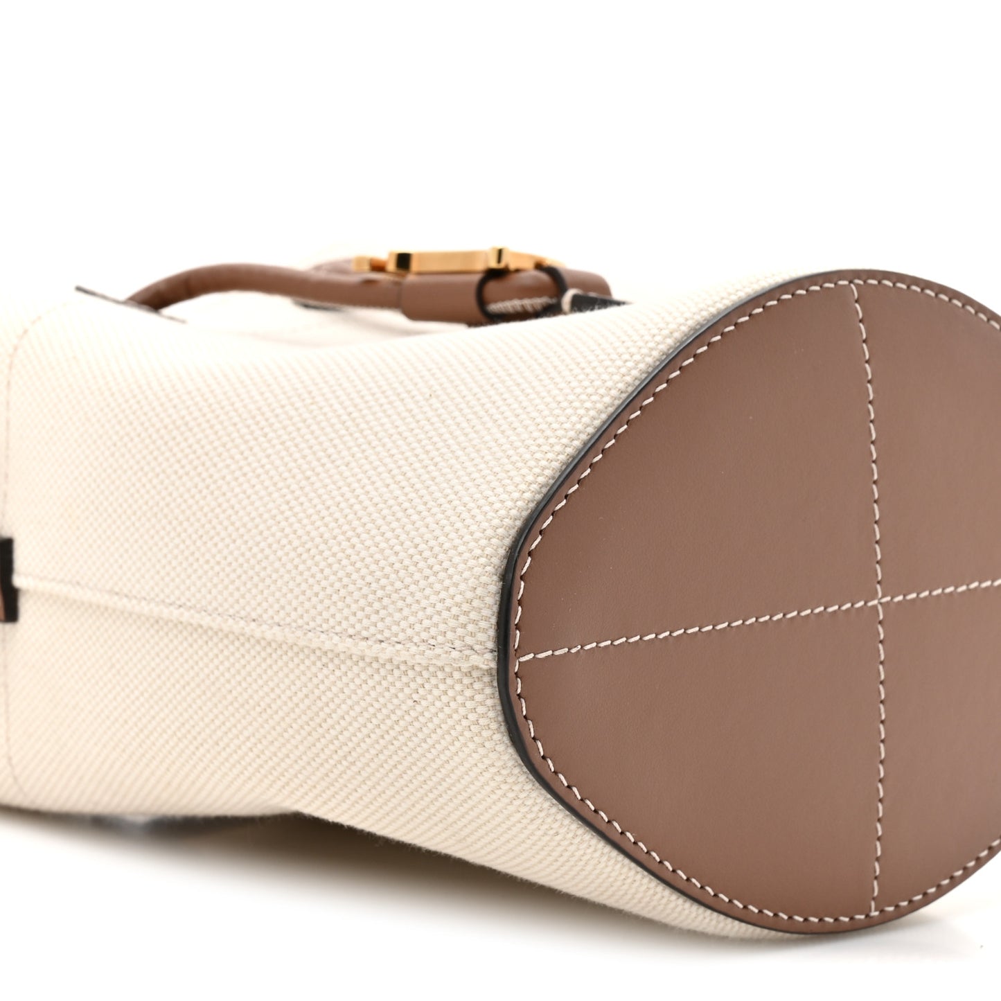 Canvas Calfskin Mini TB Drawstring Bucket Bag Natural Tan