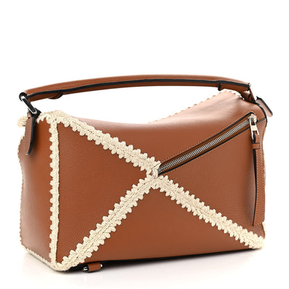 Loewe Calfskin Crochet Trim Medium Puzzle Bag Tan 3 of 11