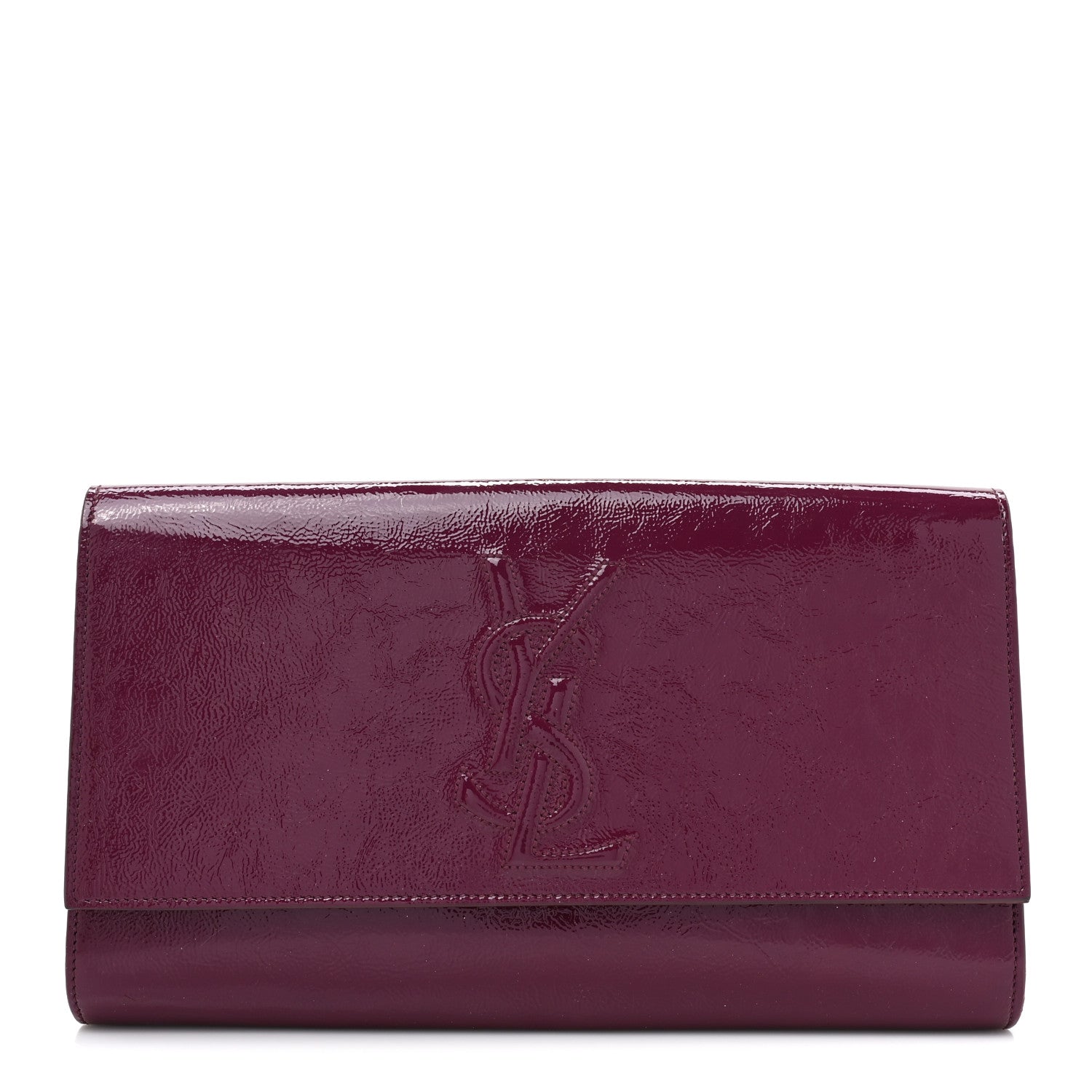 Saint Laurent Textured Patent Calfskin Large Belle De Jour Clutch Berry 1 of 13