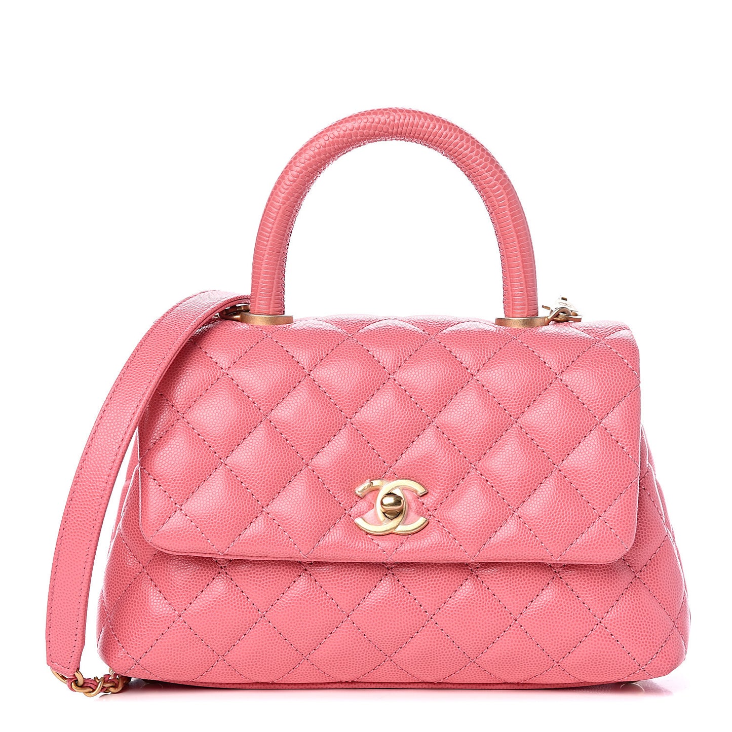Caviar Lizard Quilted Mini Coco Handle Flap Pink