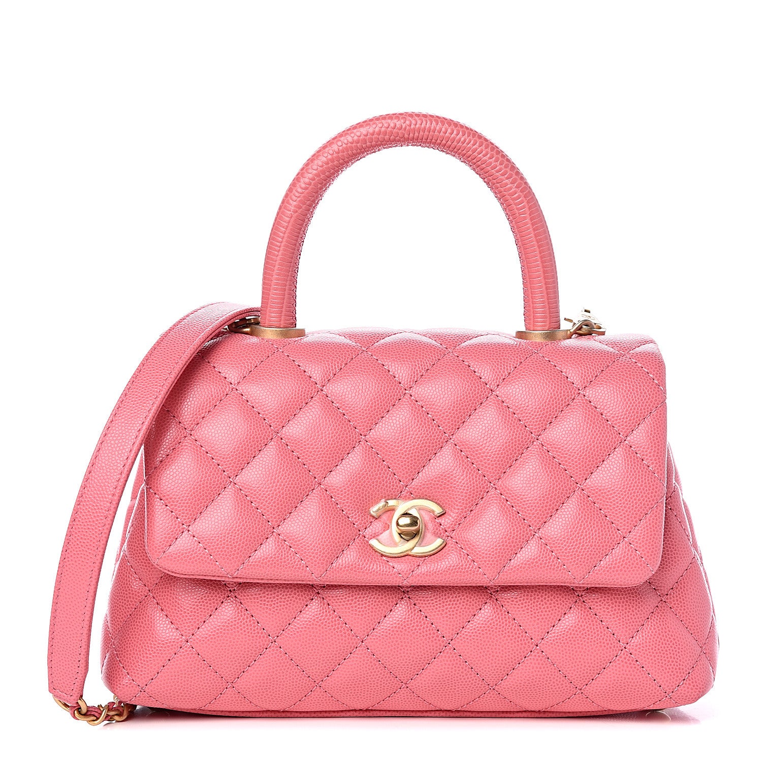 Chanel Caviar Lizard Quilted Mini Coco Handle Flap Pink 1 of 10