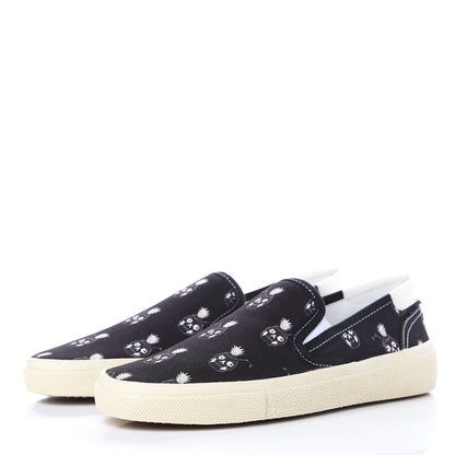 Saint Laurent Canvas Solaris Pinaskullada Skate Slip On Sneakers 38 Black White 3 of 11