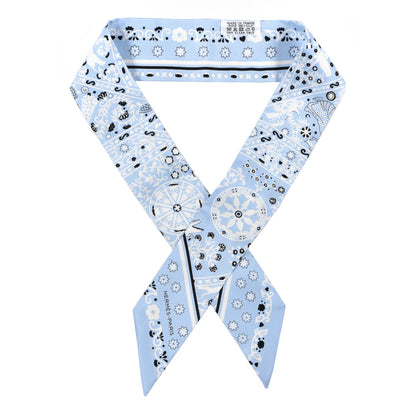 Hermes Silk Peuple Du Vent Bandana Twilly Bleu Oxford Black White 1 of 4