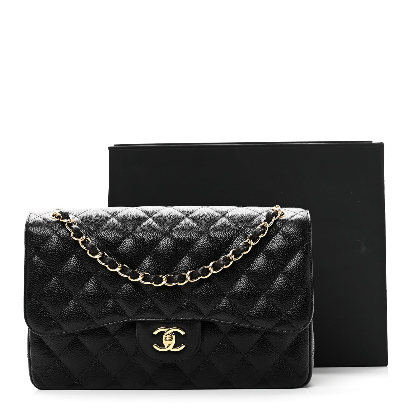 Caviar Quilted Jumbo Double Flap Black