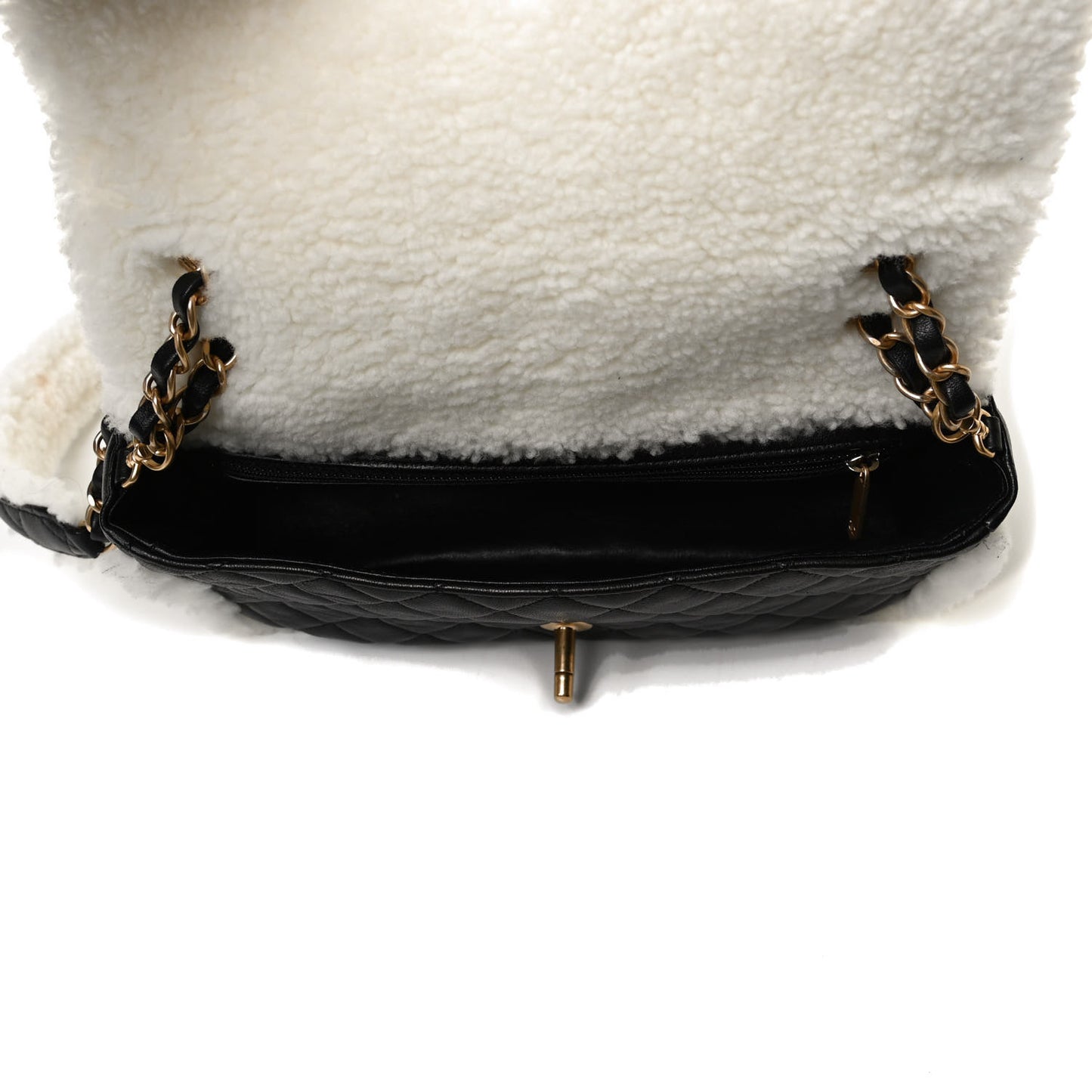 Lambskin Shearling Large CC Flap Bag Black White