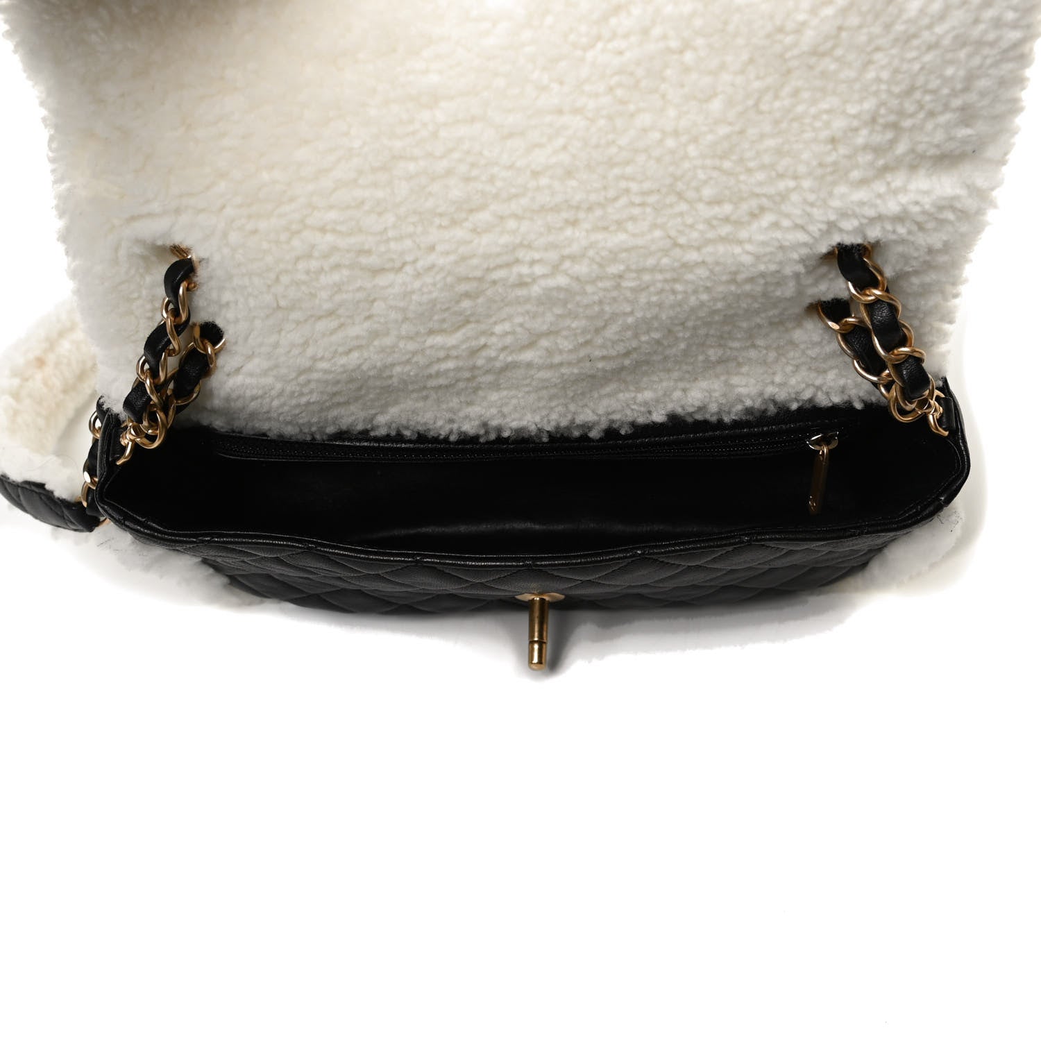 Chanel Lambskin Shearling Large CC Flap Bag Black White 5 of 14