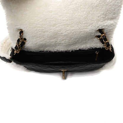 Chanel Lambskin Shearling Large CC Flap Bag Black White 5 of 14