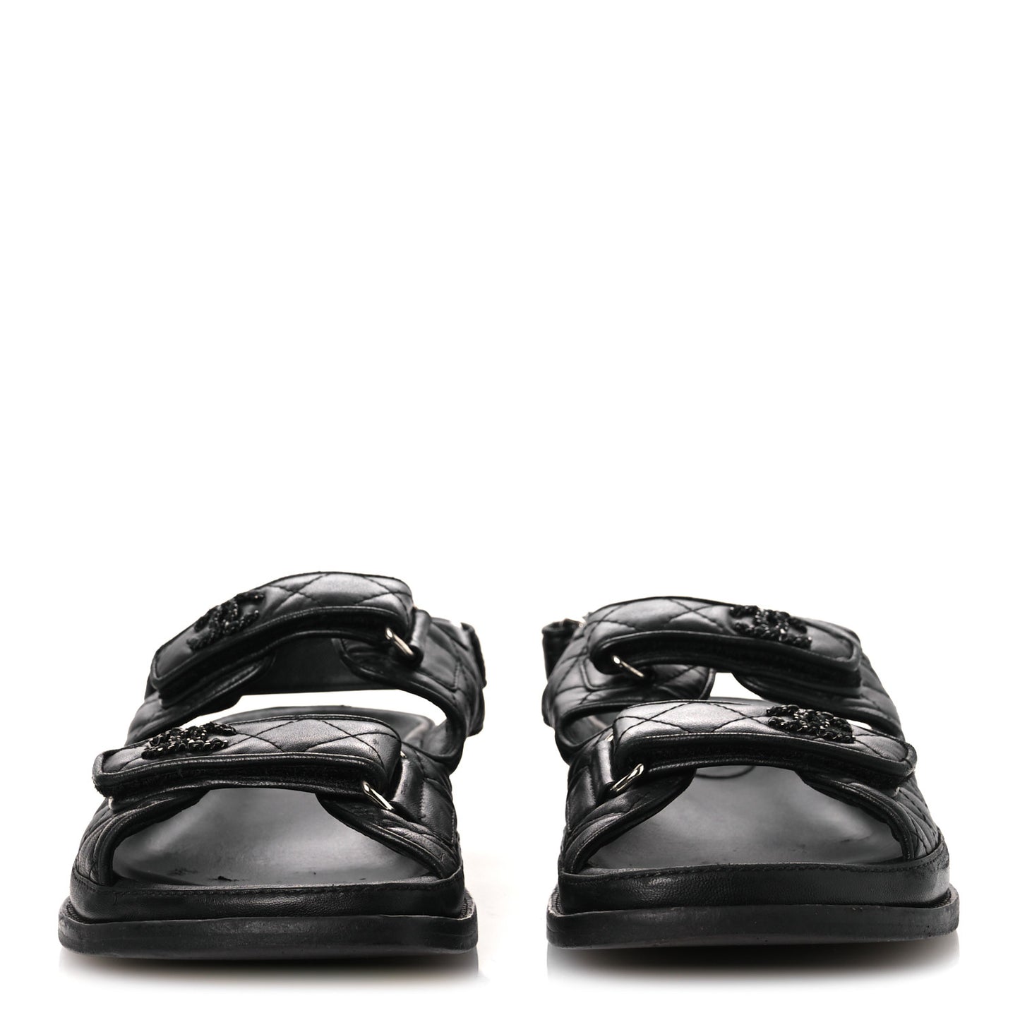 Lambskin Quilted Velcro Dad Sandals 38.5 So Black