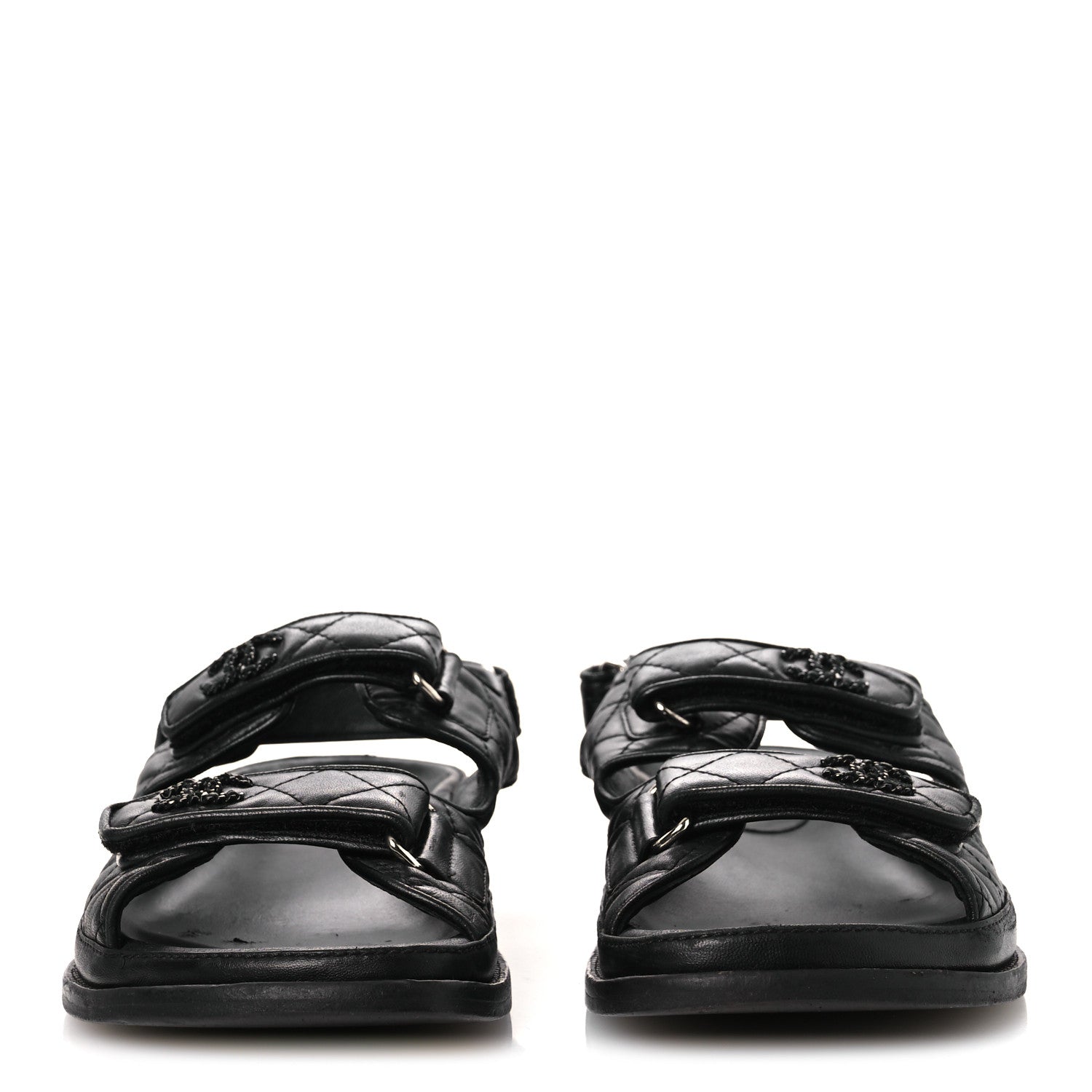 Chanel Lambskin Quilted Velcro Dad Sandals 38.5 So Black 3 of 15