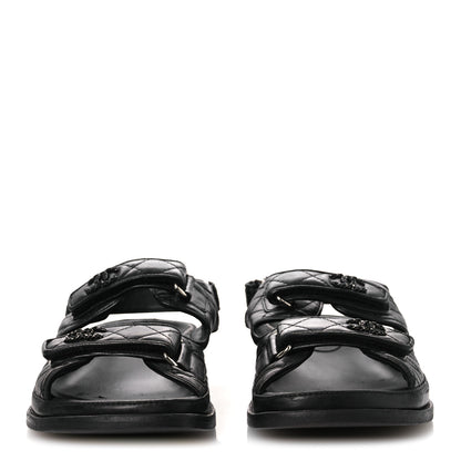 Chanel Lambskin Quilted Velcro Dad Sandals 38.5 So Black 3 of 15