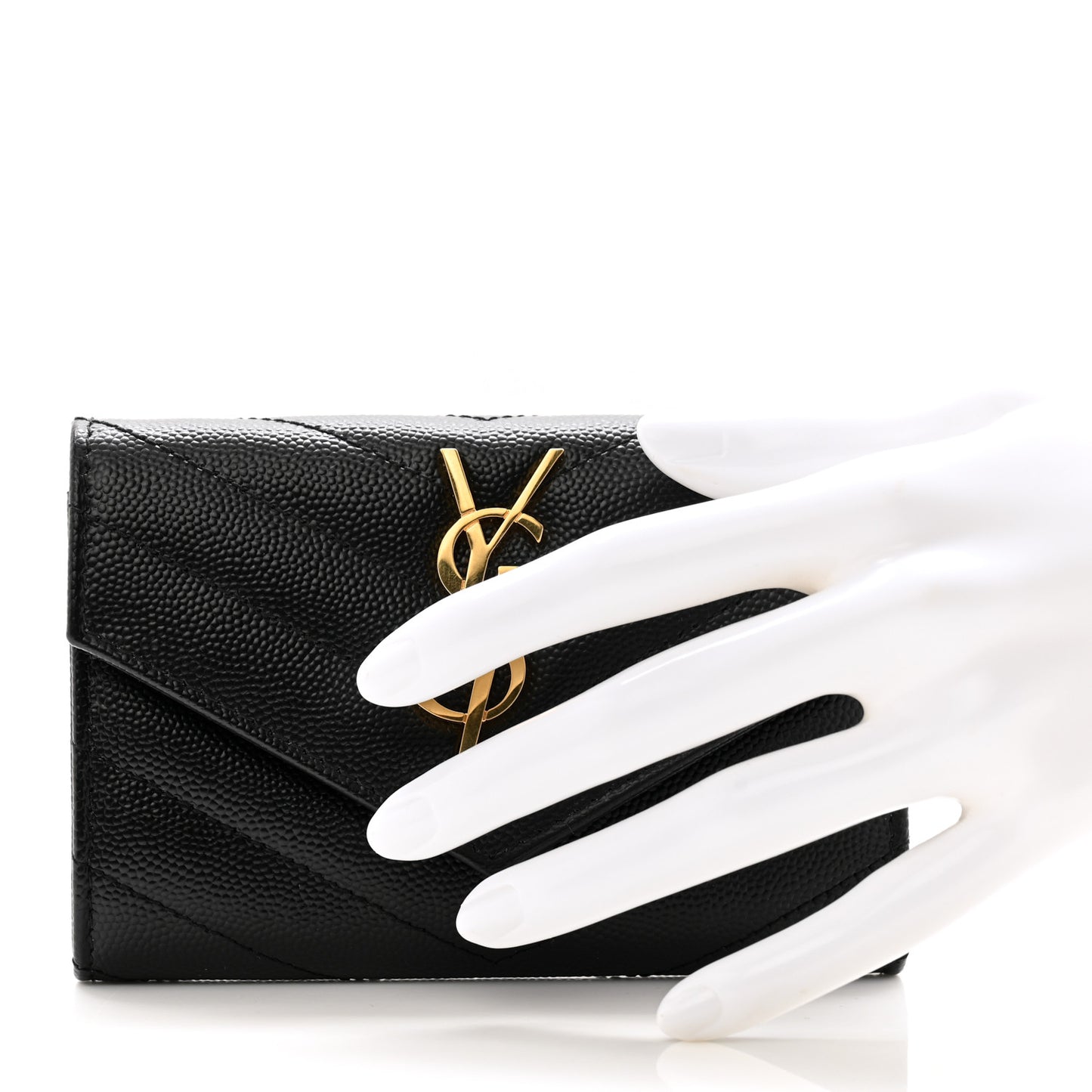 Grain De Poudre Matelasse Chevron Small Monogram Envelope Wallet Black