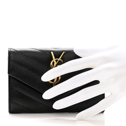 Saint Laurent Grain De Poudre Matelasse Chevron Small Monogram Envelope Wallet Black 2 of 9