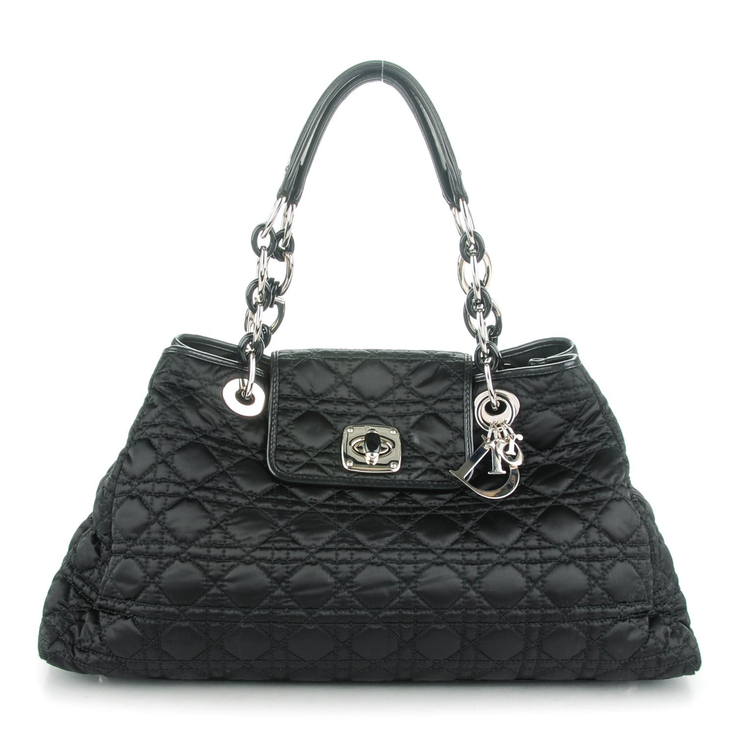 Christian Dior Satin Cannage Charming Lock Flap Shoulder Bag Black 1 of 7