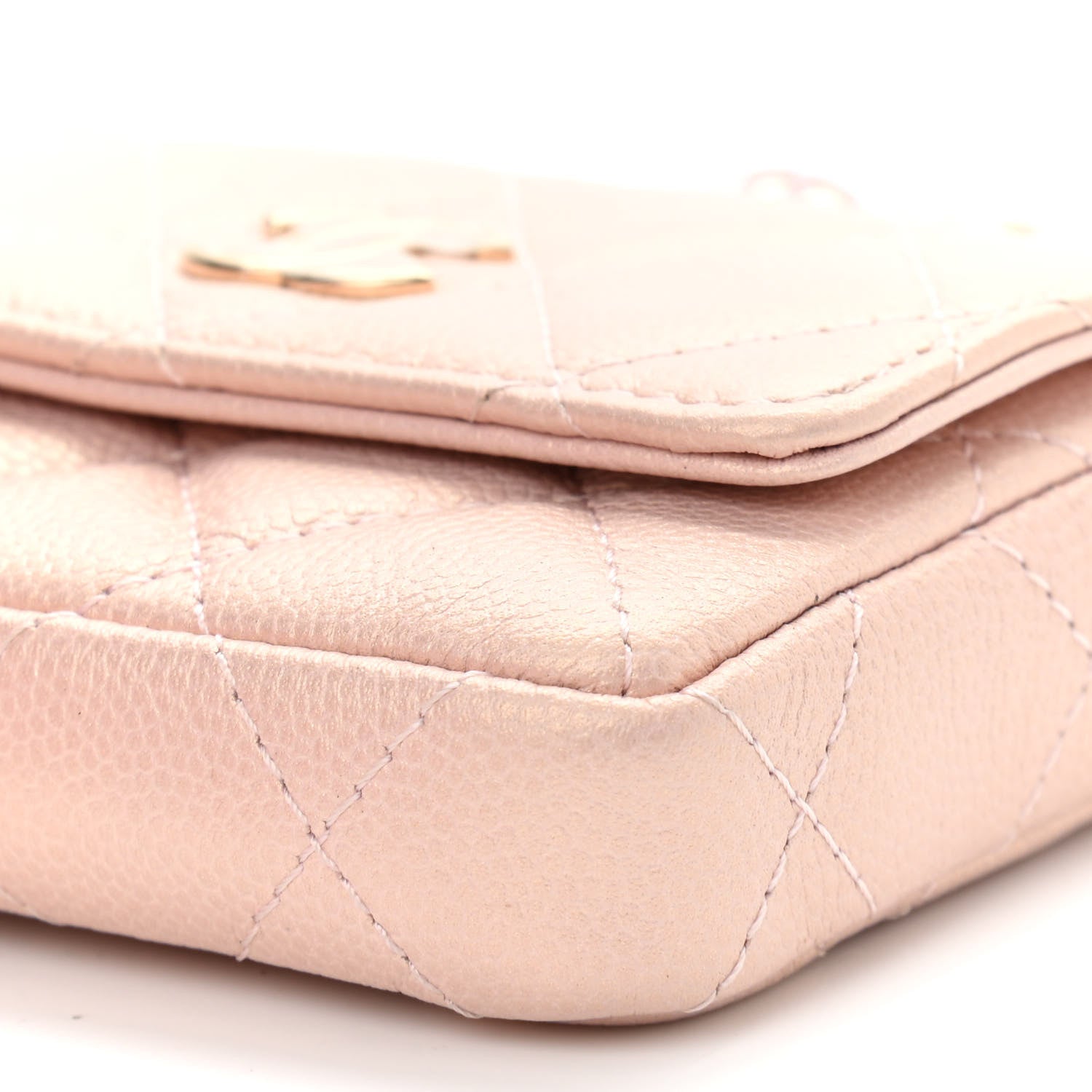 Chanel Iridescent Caviar Quilted Pearl On Top Coin Purse With Chain Light Pink 11 of 13
