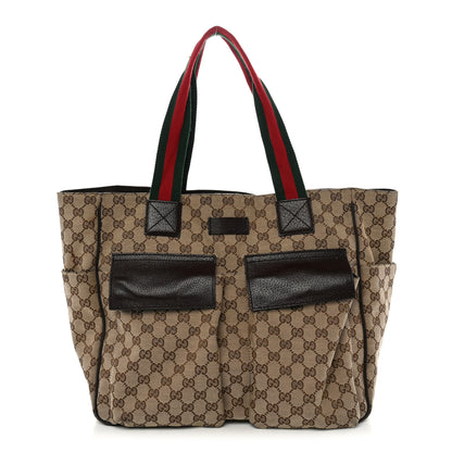 Gucci GG Monogram Medium Web Handle Double Pocket Tote Brown 1 of 12