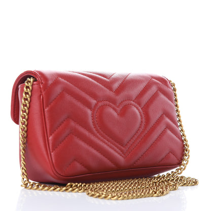 Gucci Calfskin Matelasse Super Mini GG Marmont Shoulder Bag Hibiscus Red 3 of 9