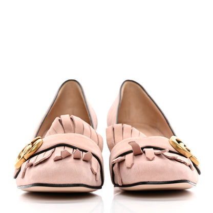 Gucci Kid Scamosciato GG Marmont Fringe 50mm Loafer Pumps 37.5 Crystal Pink 2 of 11