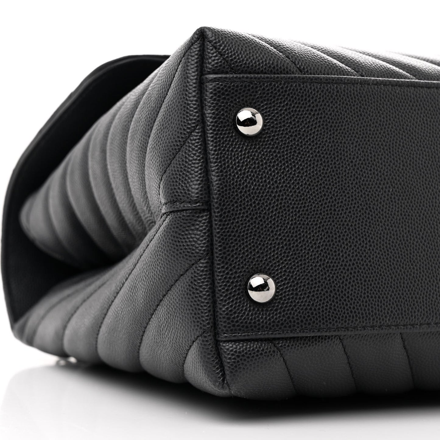 Caviar Chevron Quilted Medium Coco Handle Flap Dark Grey