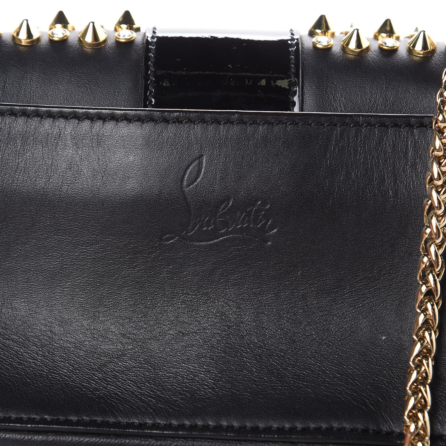 Christian Louboutin Calfskin Spikes Sweety Charity Crossbody Bag Black Gold 8 of 10