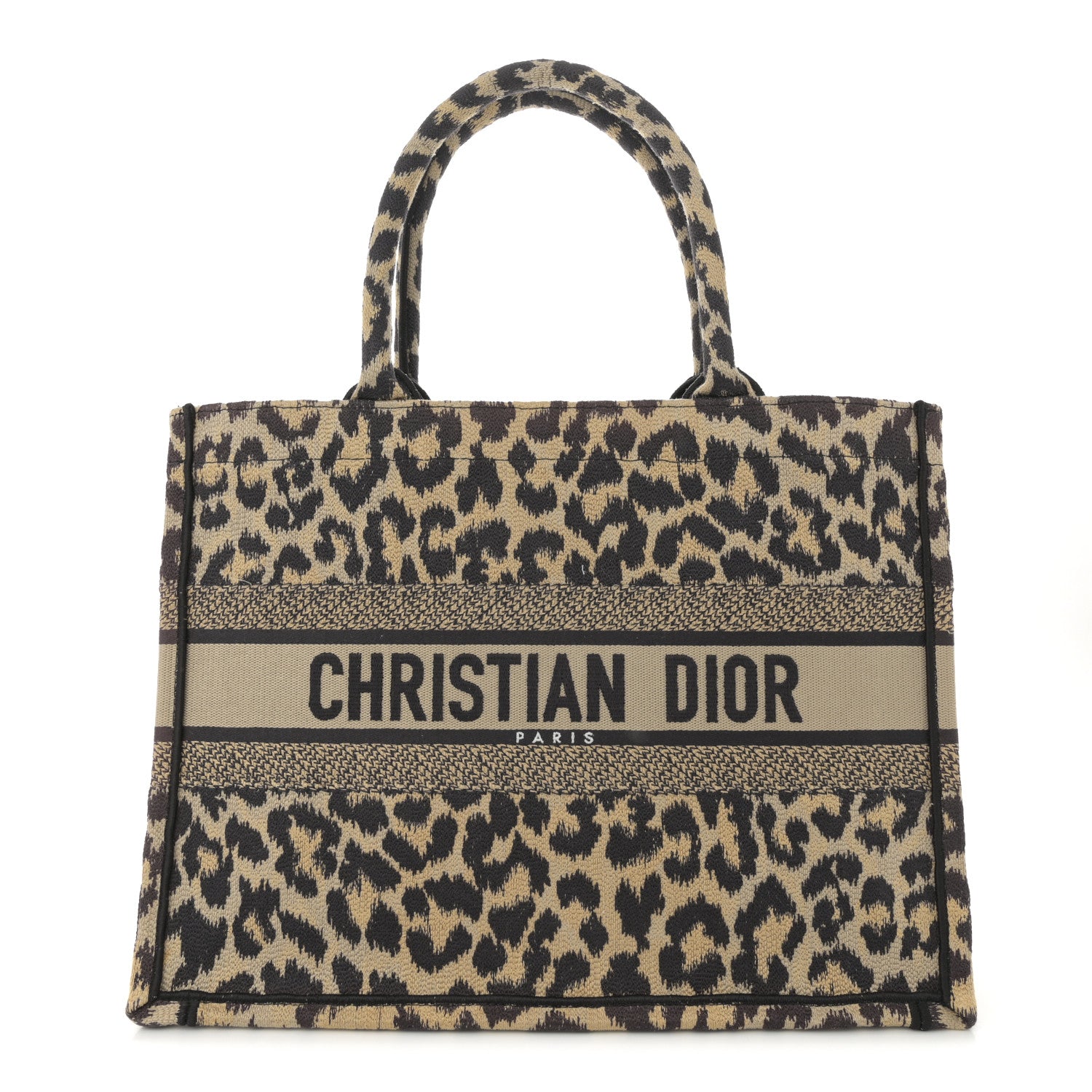 Christian Dior Canvas Mizza Embroidered Medium Leopard Book Tote Beige 1 of 12