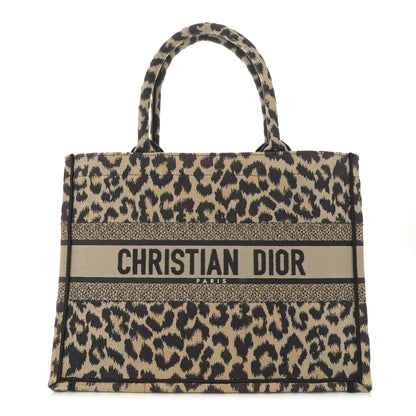 Christian Dior Canvas Mizza Embroidered Medium Leopard Book Tote Beige 1 of 12