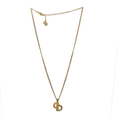 Christian Dior Metal Crystal CD Logo Pendant Necklace Gold 3 of 4