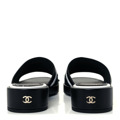 Chanel Lambskin Embroidered CC Mule Sandal 36 Black White 6 of 10