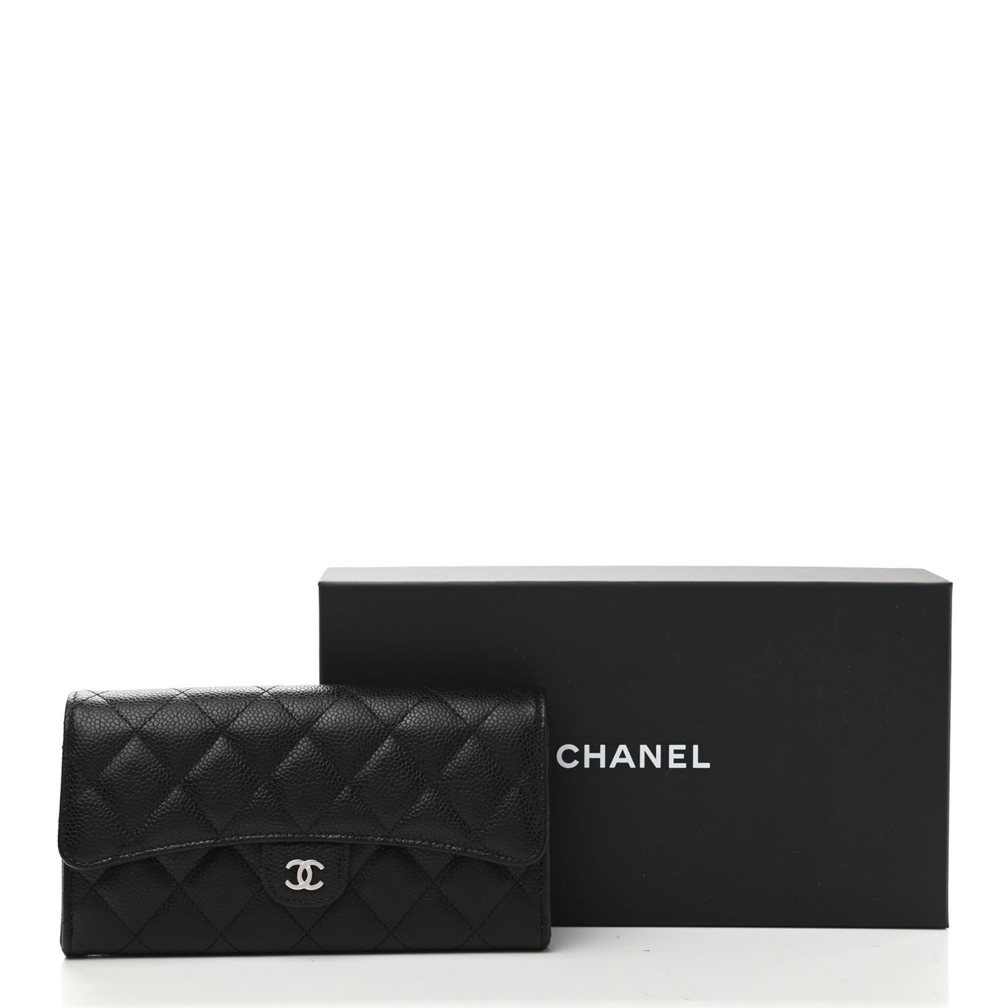 Caviar Quilted Large Gusset Flap Wallet Black