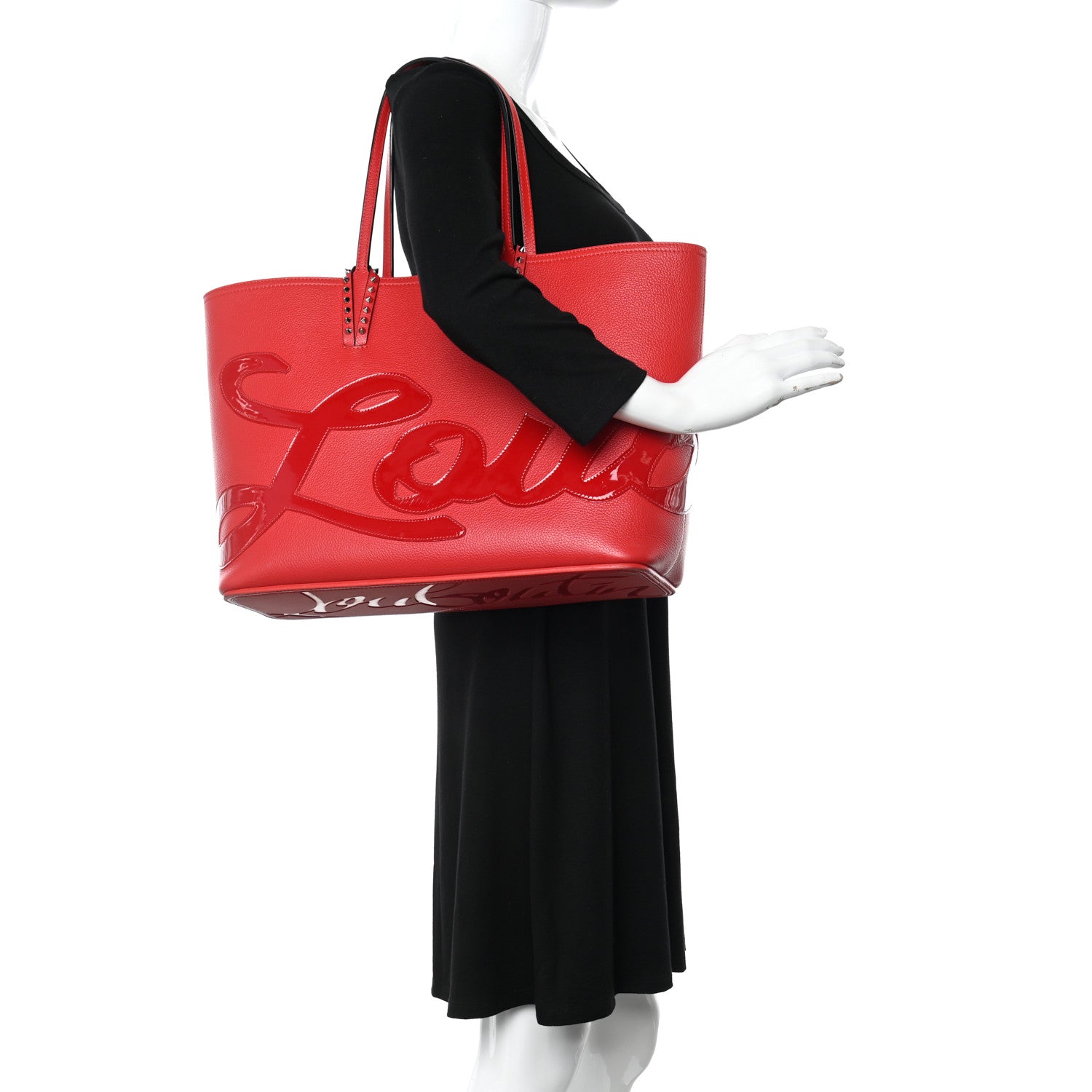 Christian Louboutin Calfskin Patent Logo Spikes East West Cabata Tote Red 2 of 20