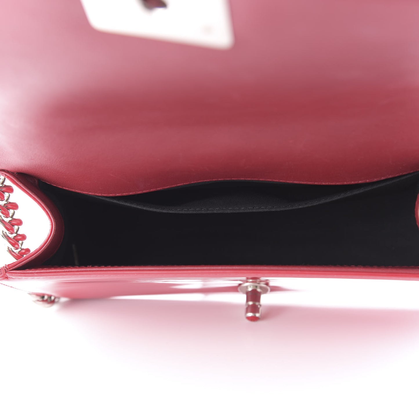Patent Calfskin Quilted Medium Plexiglass Boy Flap Red