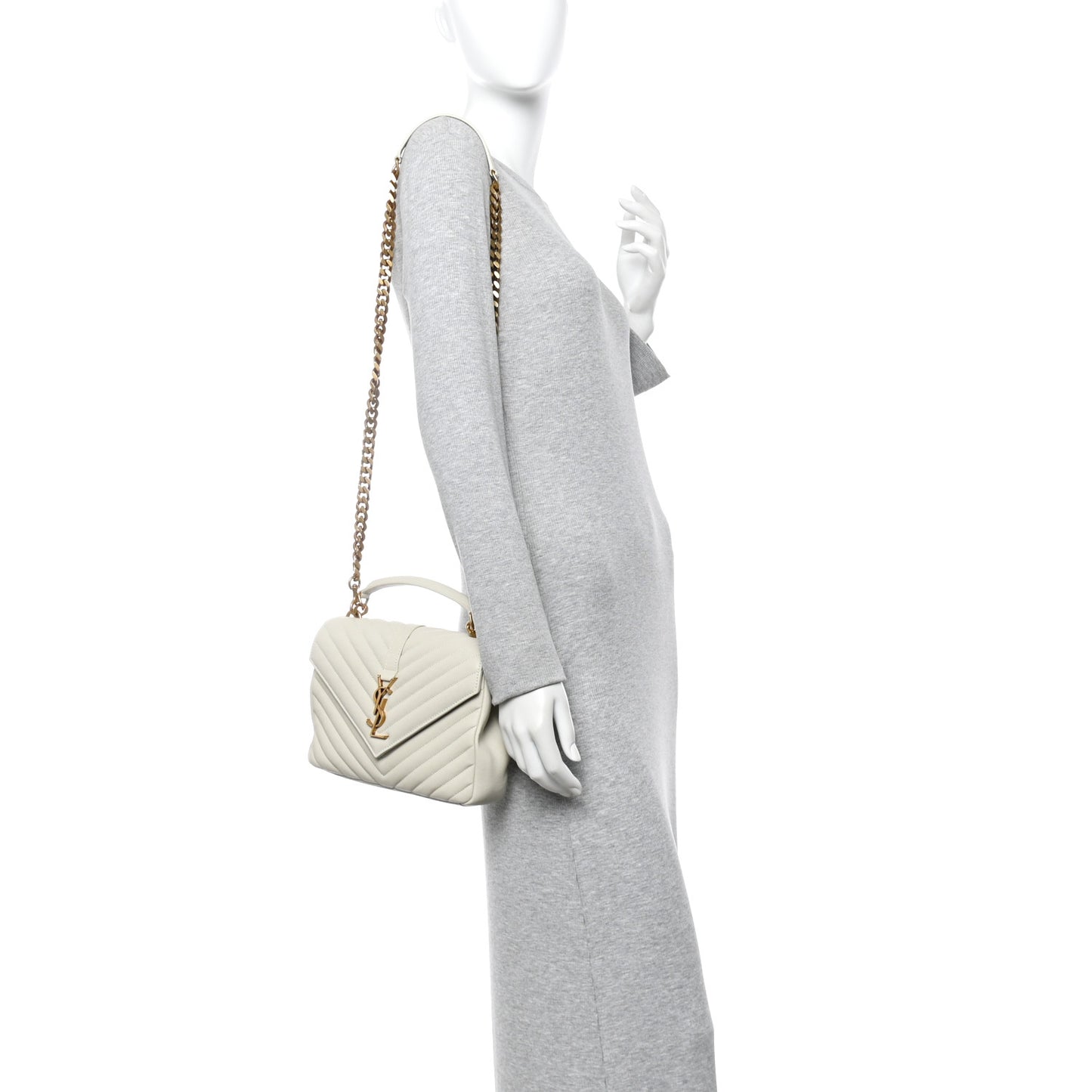 Sheepskin Matelasse Chevron Monogram Medium College Bag Crema Soft