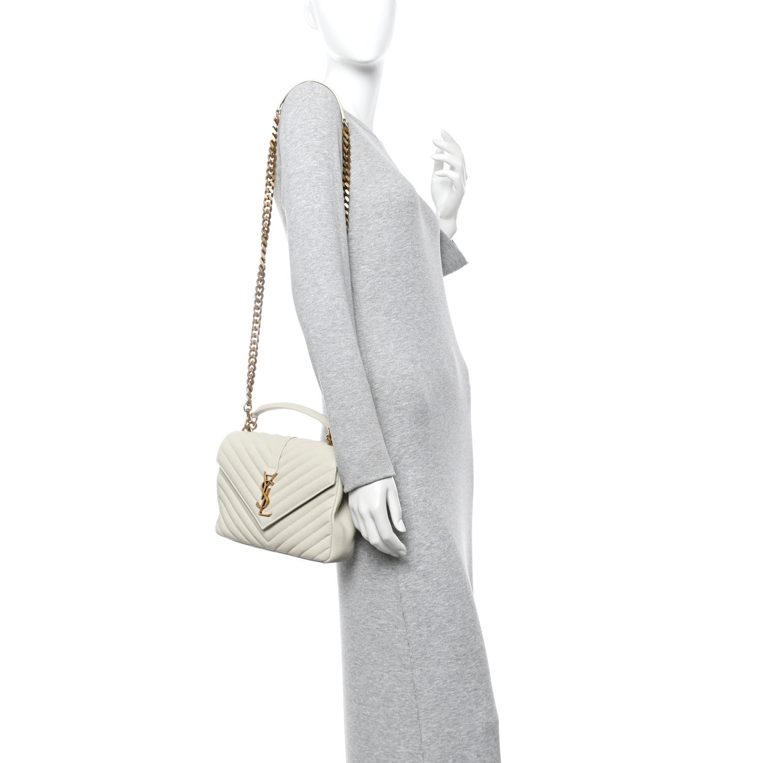 Saint Laurent Sheepskin Matelasse Chevron Monogram Medium College Bag Crema Soft 2 of 11