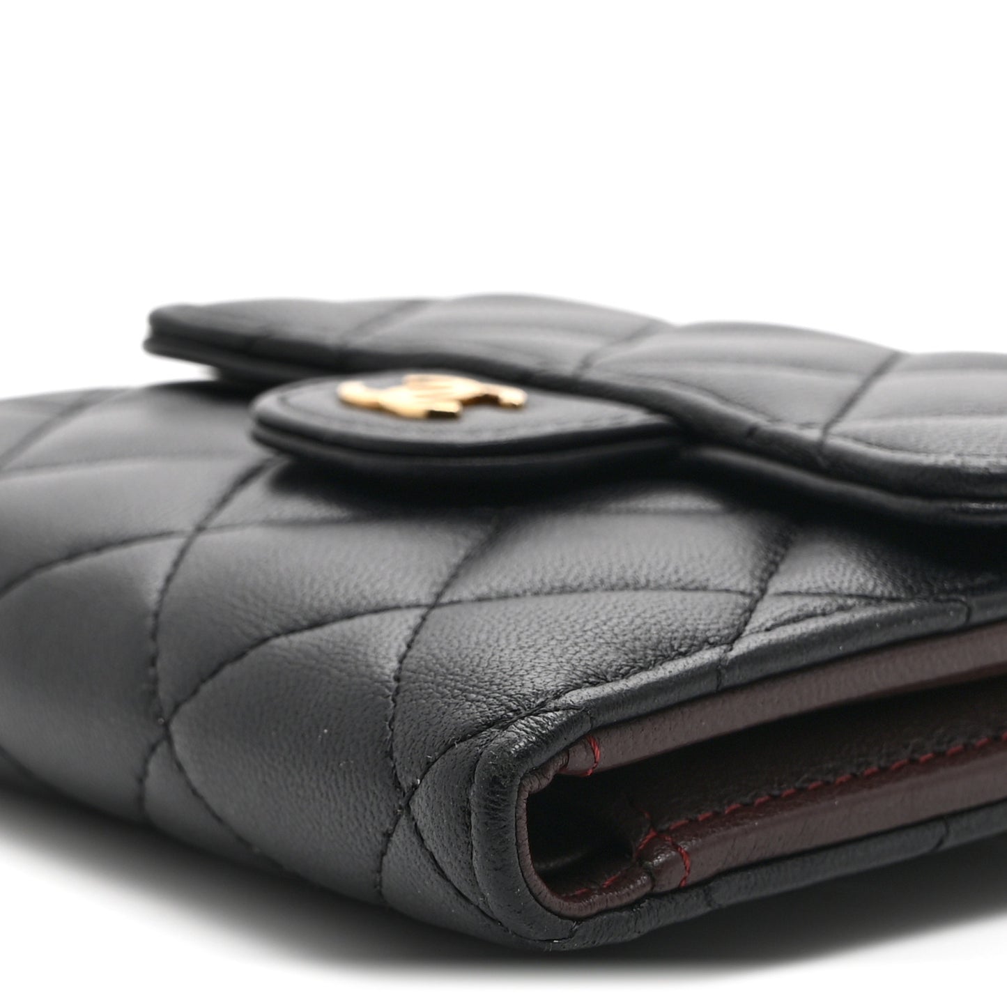 Lambskin Quilted Compact Flap Wallet Black