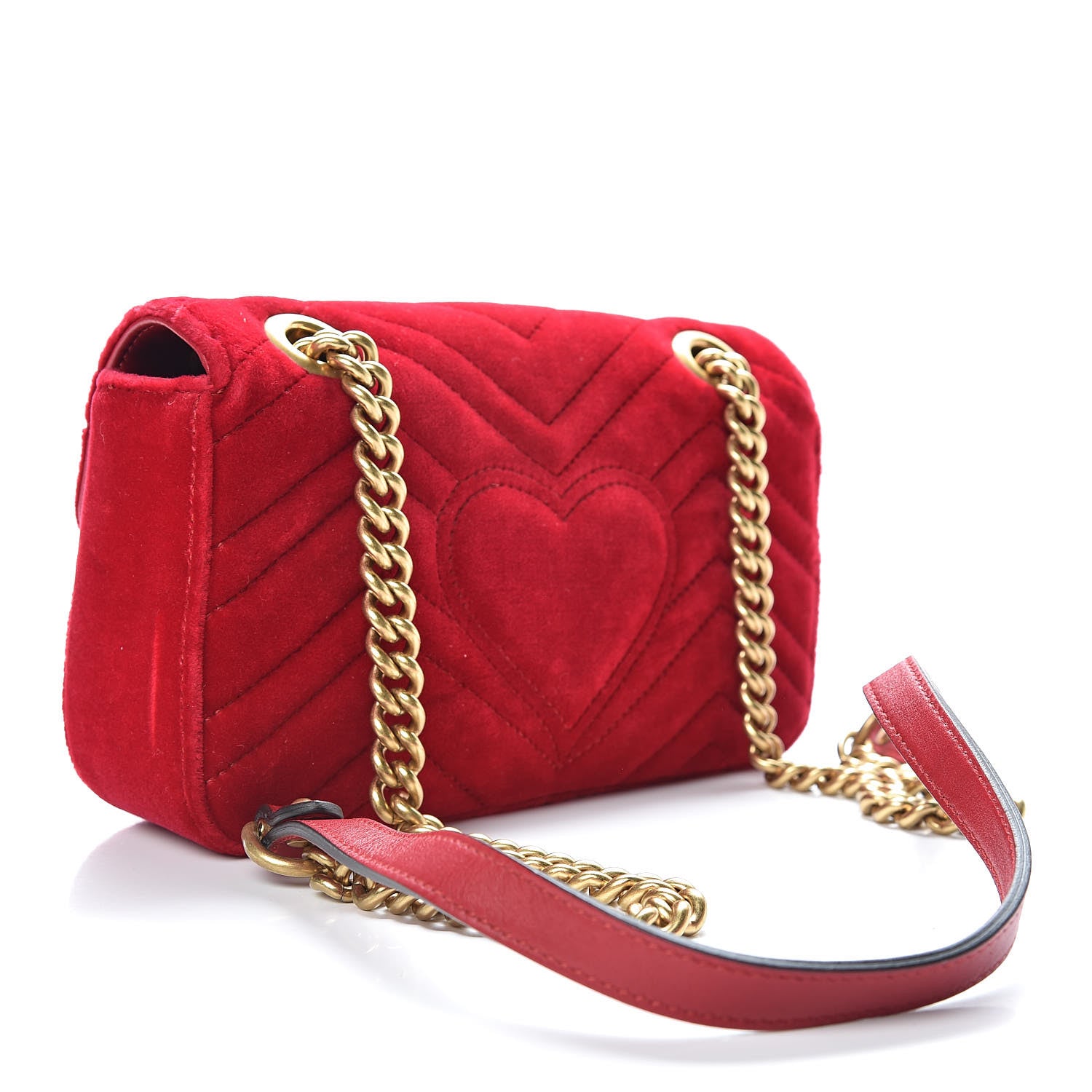 Gucci Velvet Matelasse Mini GG Marmont Shoulder Bag Hibiscus Red 3 of 10