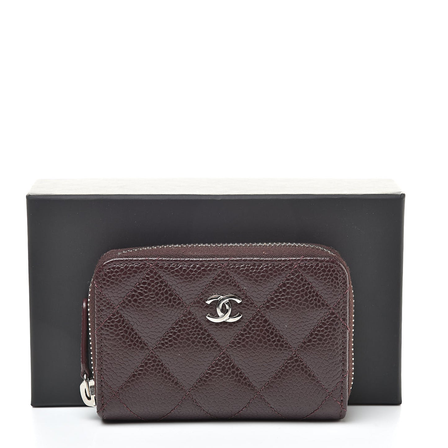 Caviar Quilted Zip Coin Purse Burgundy